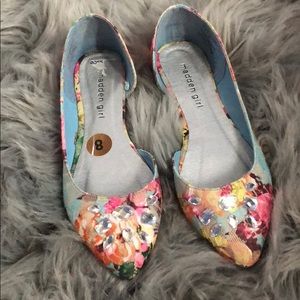 Rhinestone floral lace flats